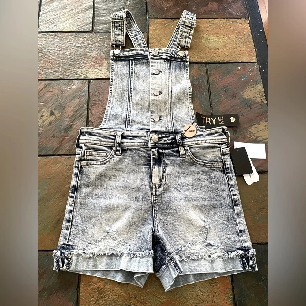 Celebrity Pink Girls Kaliko Rolled-Cuff Jeans Denim Short Overall Jumpsuit Sz 12